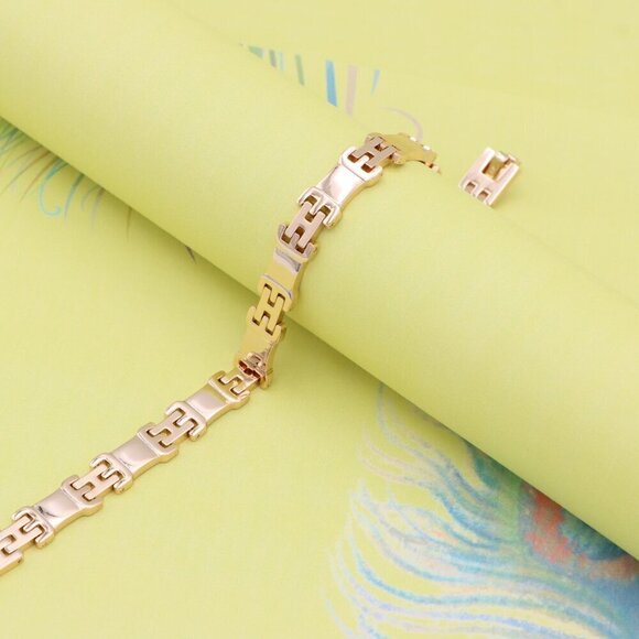 "Rose Gold Polished Link Bracelet in 19cm Gold Plated Brass, XPBL0874 - Picture 5 of 12